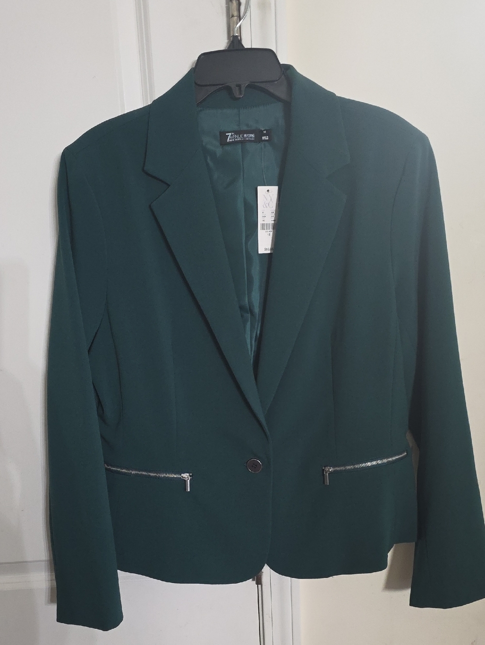 New York & Company Teal Single-Button Blazer with Zip Pockets